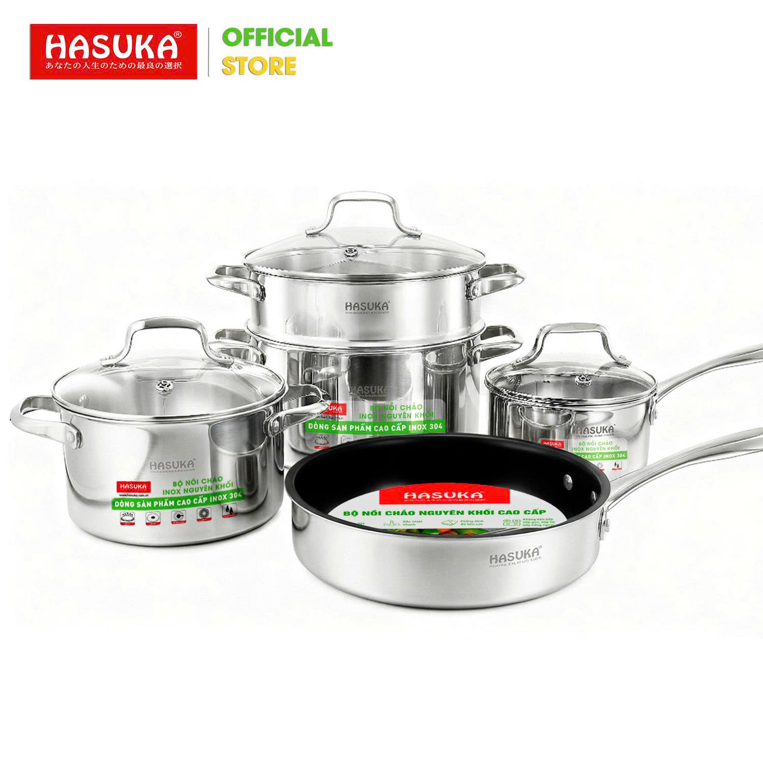 BỘ NỒI CHẢO INOX 304 HASUKA HSK - 382