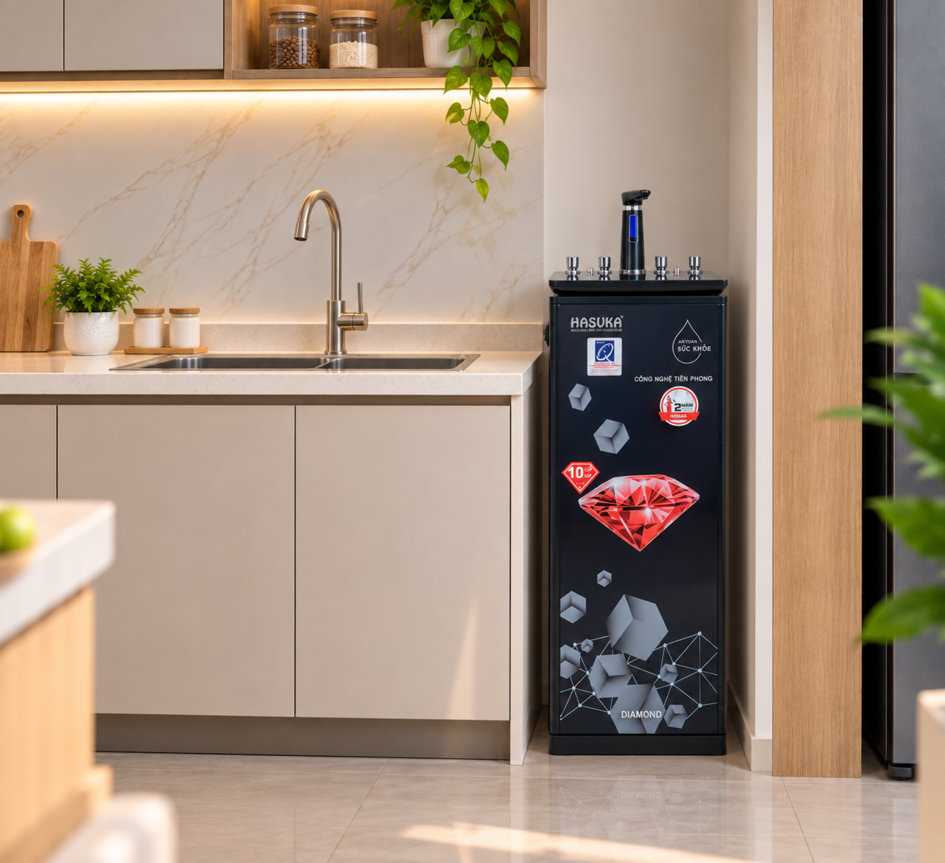 Máy lọc nước Ro Hasuka HSK-110 KĐH 3CN tủ Luxury
