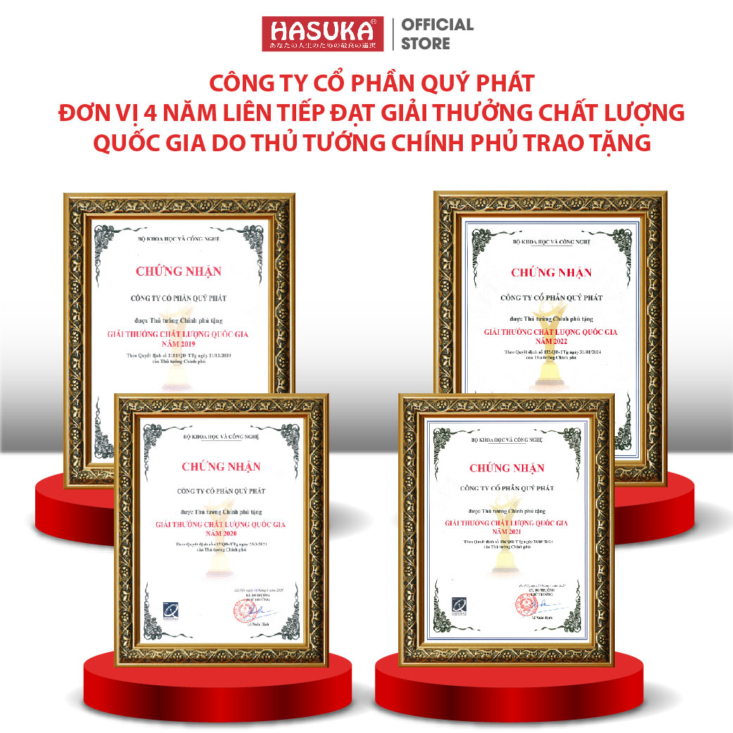 GIẢI THƯỞNG CHẤT LƯỢNG QUỐC GIA 4 NĂM LIÊN TIẾP (2019-2022) DO THỦ TƯỚNG CHÍNH PHỦ TRAO TẶNG